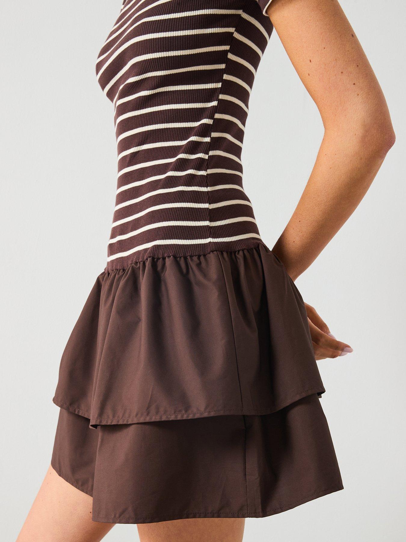 Image 5 of 5 of Mango Mixed Striped Dress - Brown