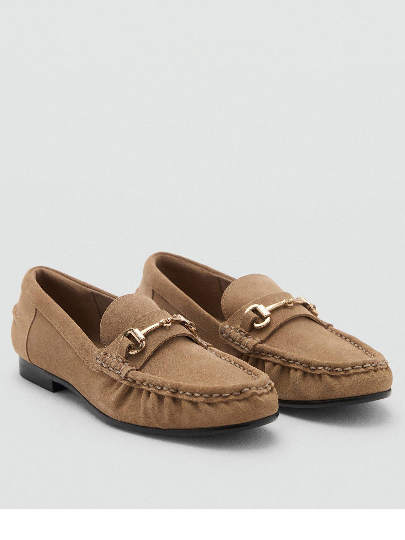 Image 1 of 6 of Mango Suede Buckle Loafers - Brown