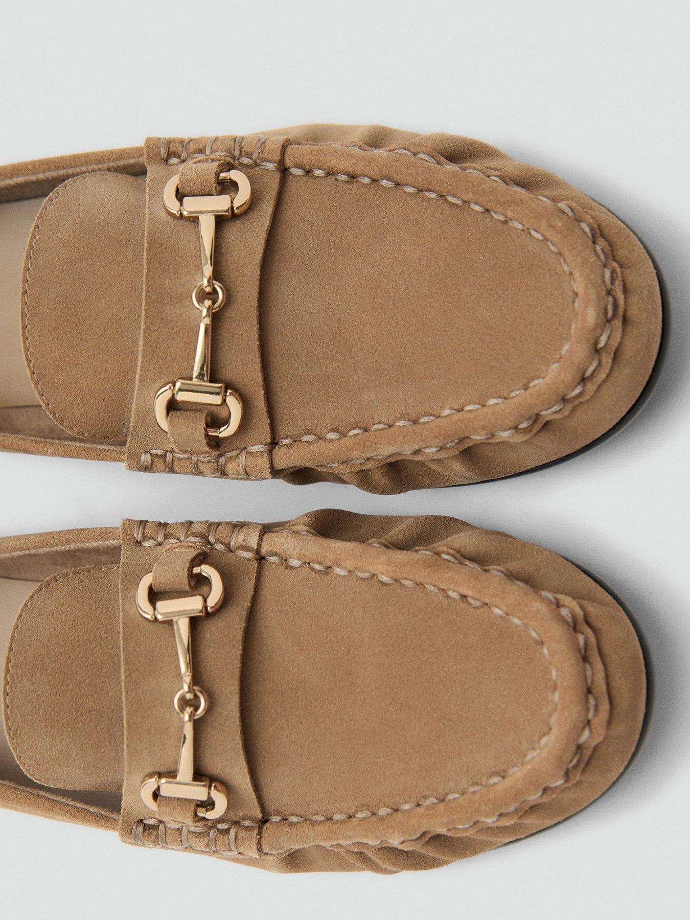 Image 4 of 6 of Mango Suede Buckle Loafers - Brown