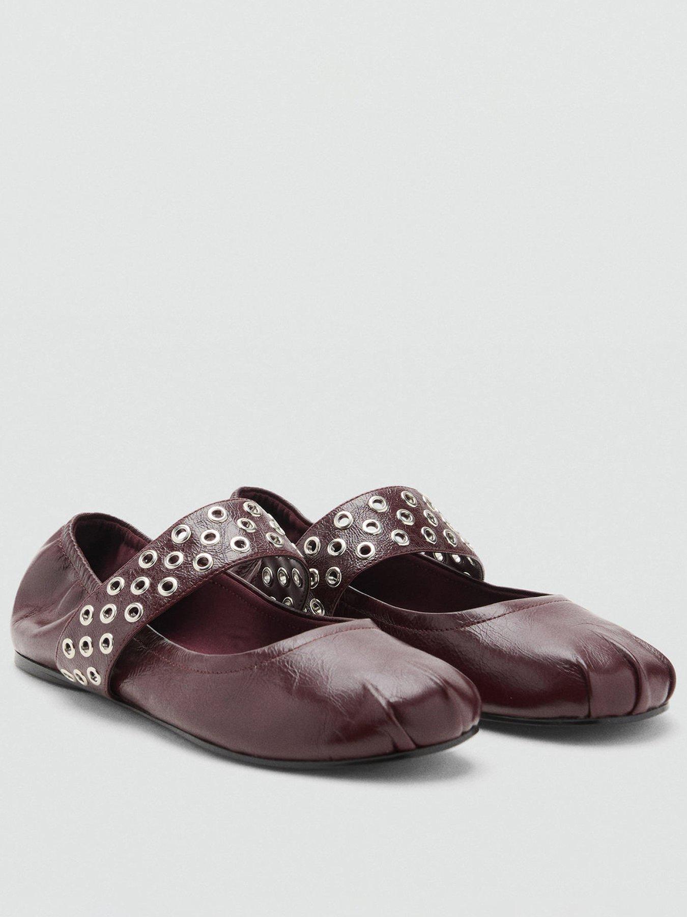 Mango Leather Ballet Flats With Eyelets