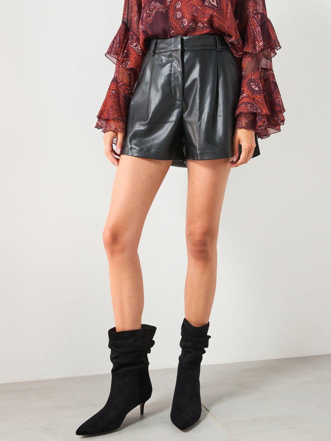 undefined Faux Leather Shorts - Black