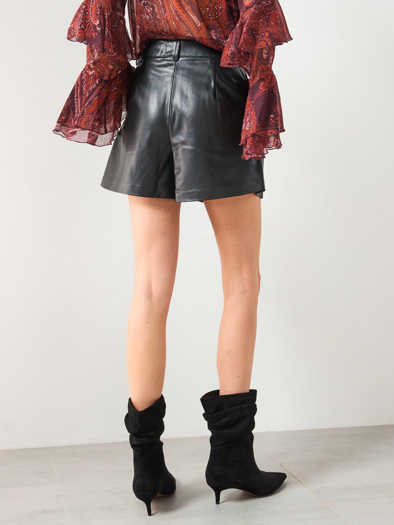 Image 2 of 5 of Mango Faux Leather Shorts - Black