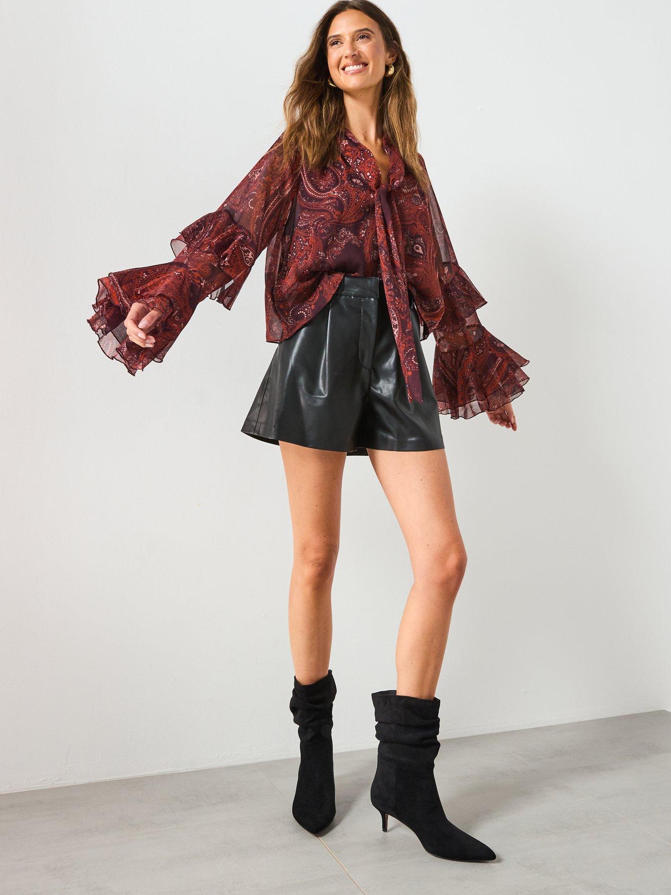 Image 3 of 5 of Mango Faux Leather Shorts - Black