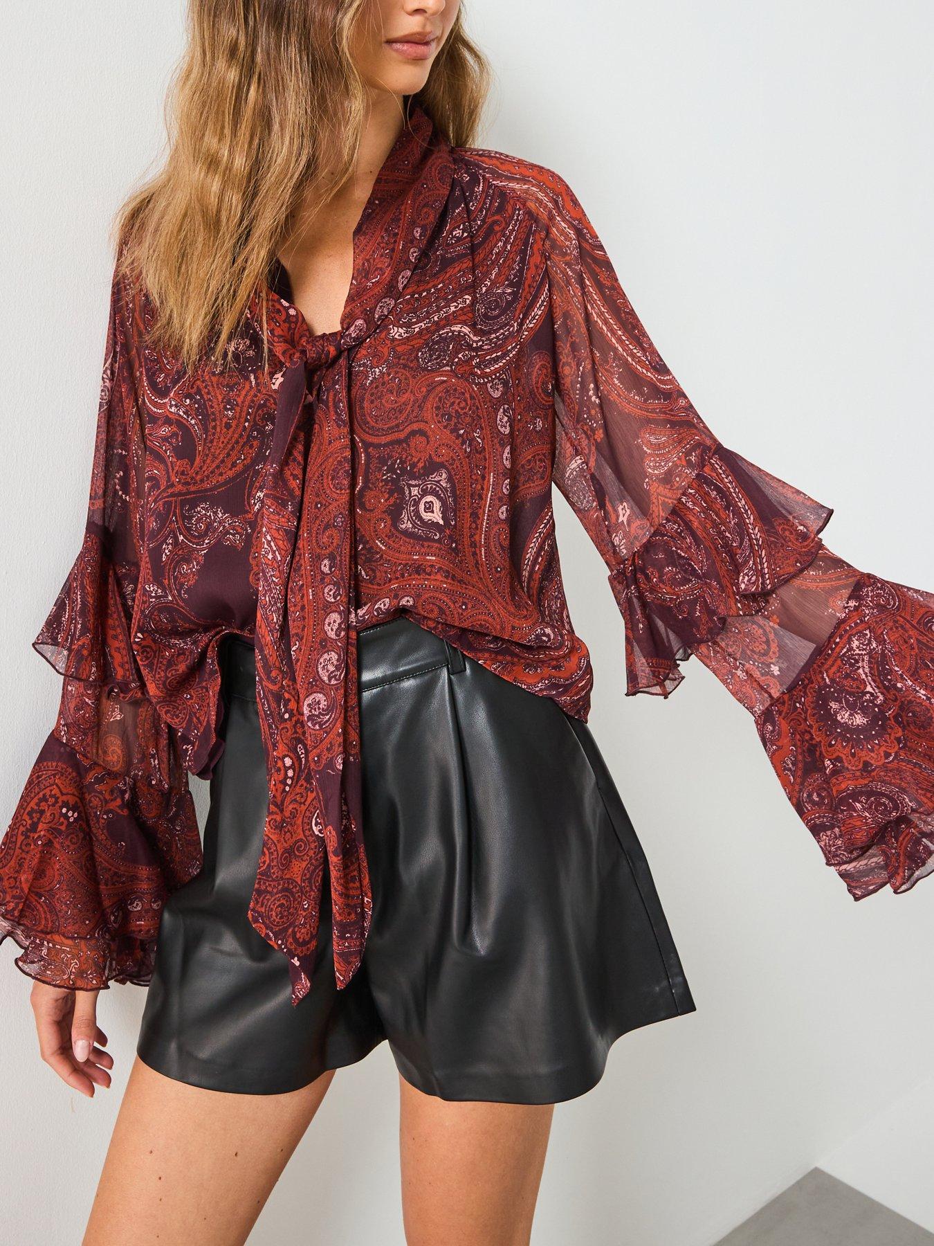 Image 4 of 5 of Mango Faux Leather Shorts - Black