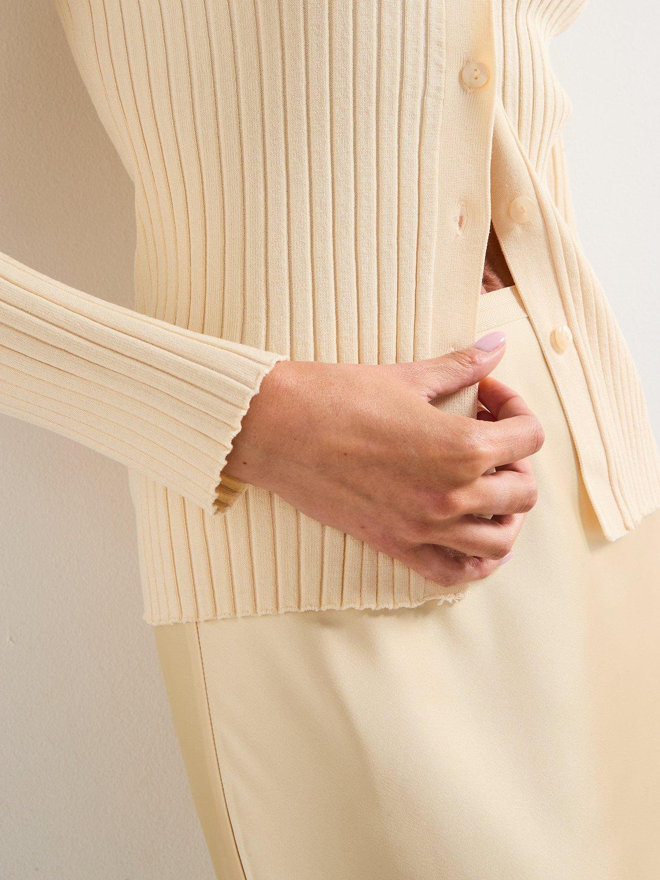  image of mango-ribbed-lapel-cardigan-cream