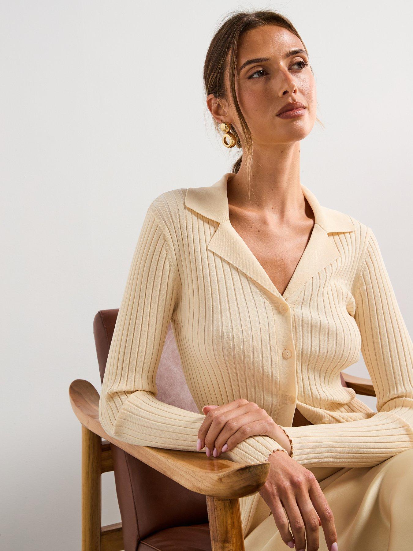  image of mango-ribbed-lapel-cardigan-cream