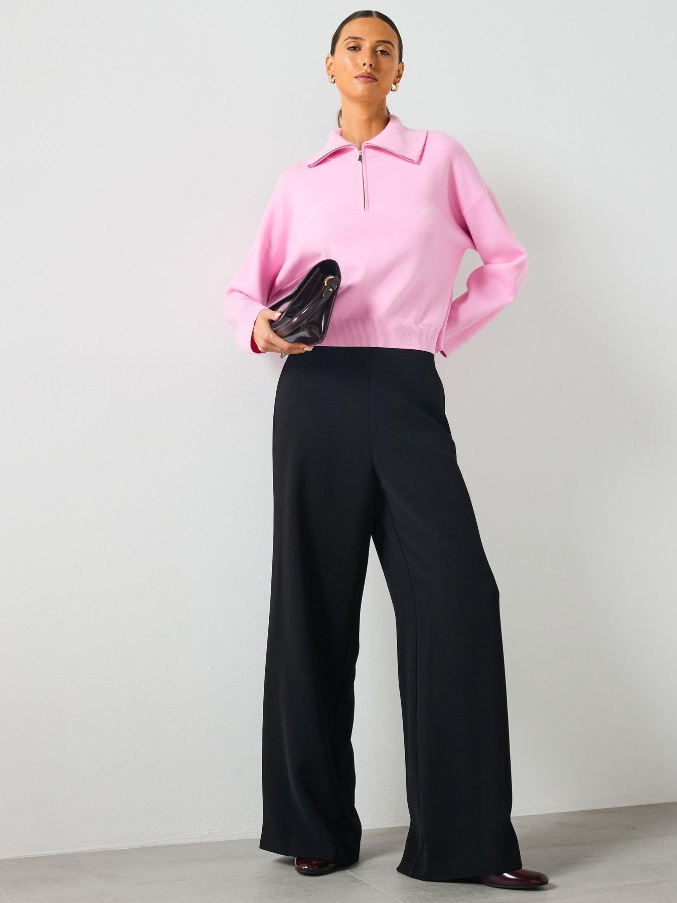 Image 3 of 6 of Mango Knitted Sweater With Zip Collar - Pink