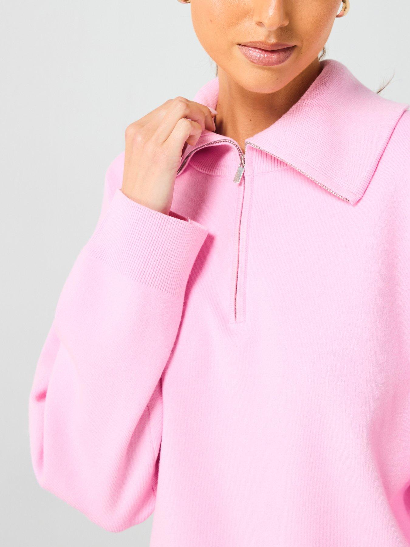 Image 4 of 6 of Mango Knitted Sweater With Zip Collar - Pink