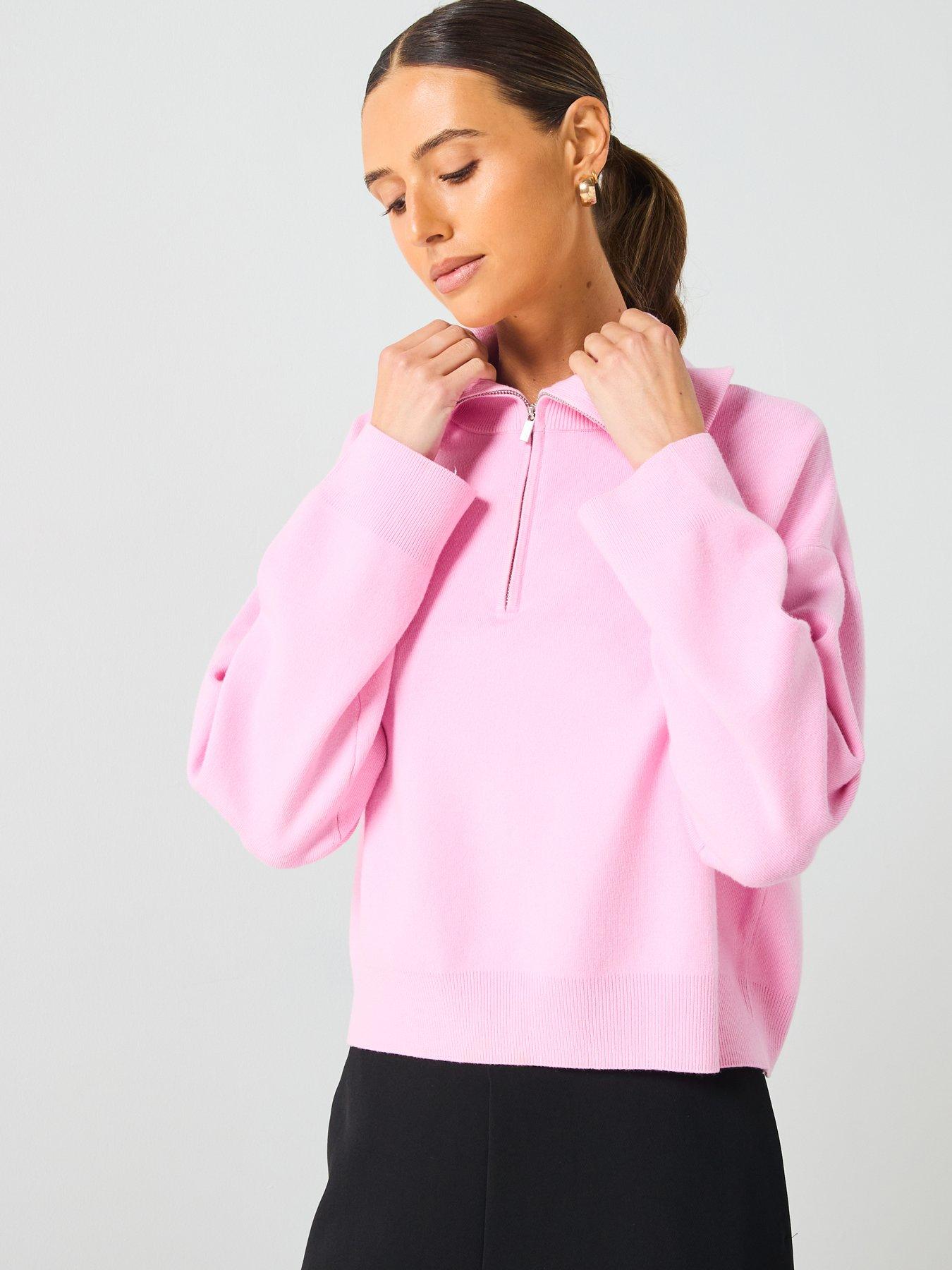 Image 5 of 6 of Mango Knitted Sweater With Zip Collar - Pink