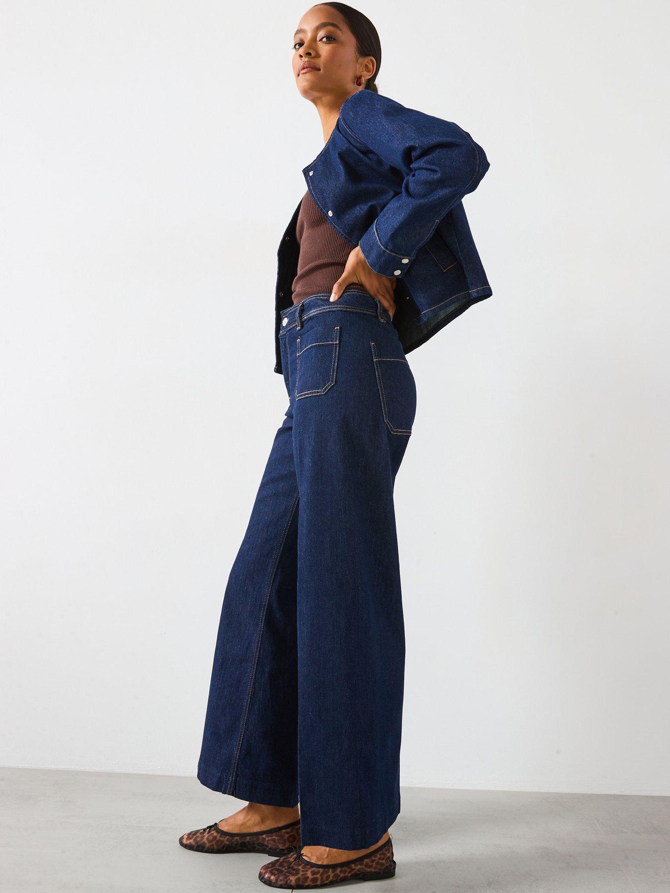 Image 1 of 6 of Mango Pocket Front Jessie Wide Leg Jeans - Blue