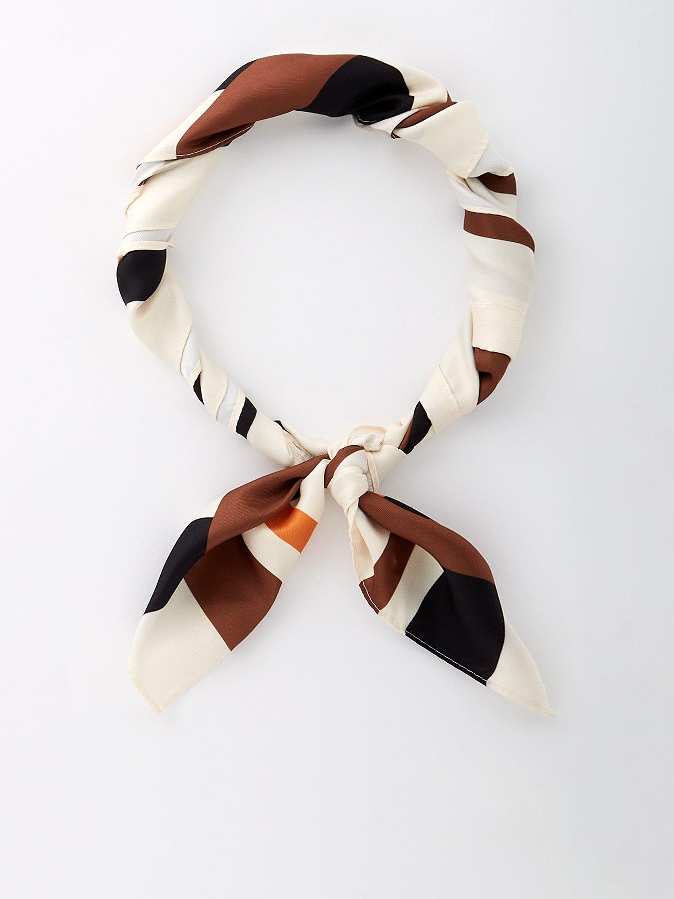  image of mango-striped-satin-scarf-cream