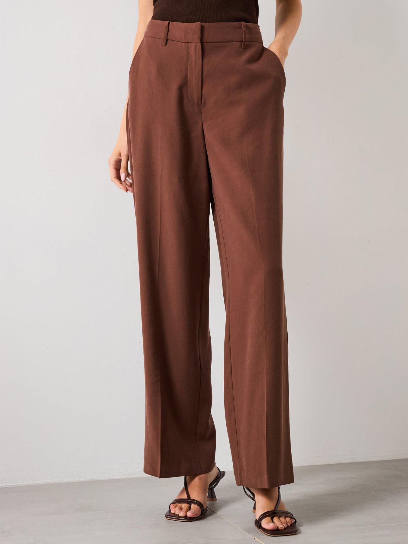 undefined Straight Mid Rise Trousers - Brown