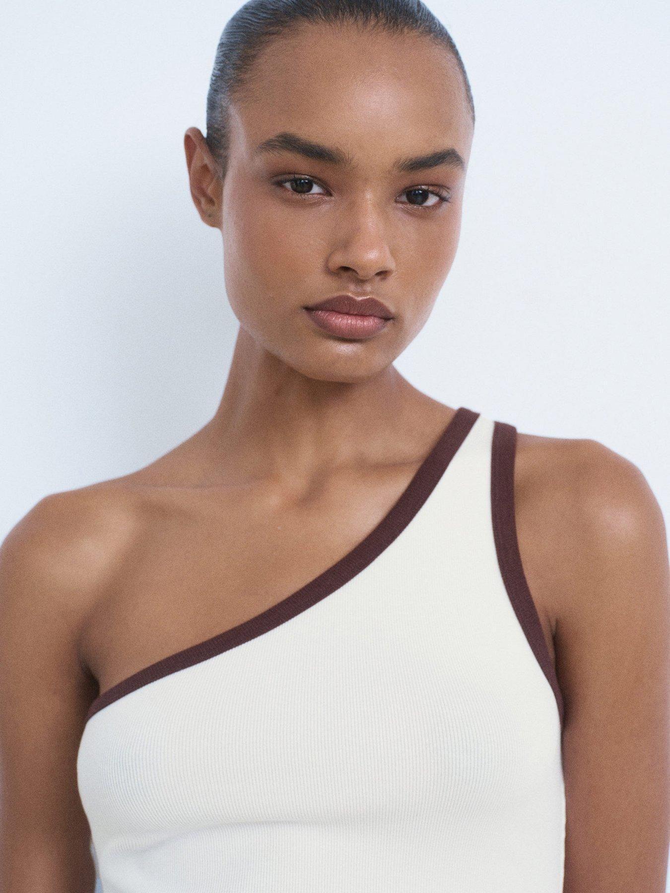 Image 4 of 5 of Mango Asymmetric Top With Contrast Trim - Cream