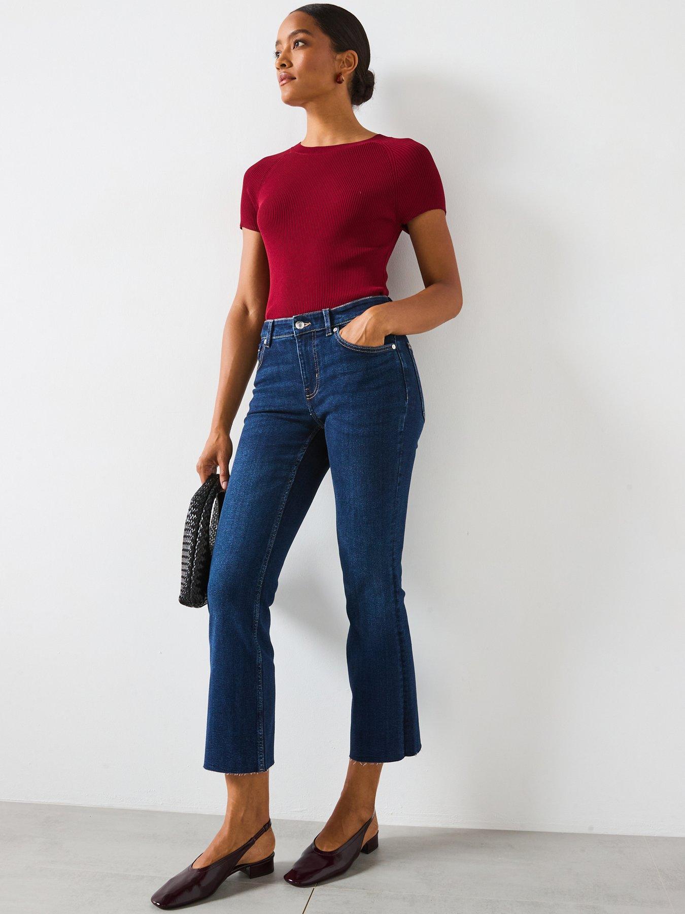 Mango Sienna Flared Cropped Jeans - Blue