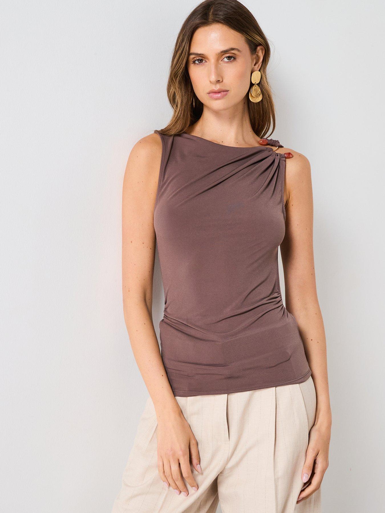 Image 5 of 6 of Mango Lurex Knitted Top With Crossed Back - Grey