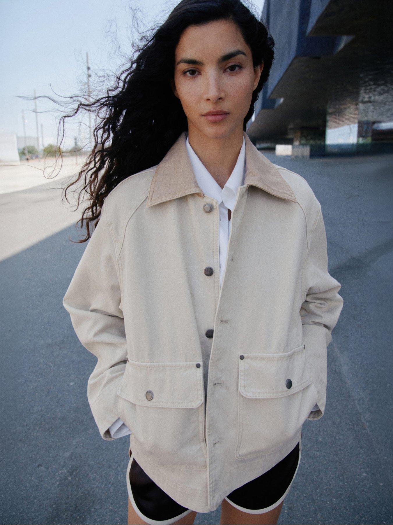 undefined Denim Parka With Contrasting Collar - Cream