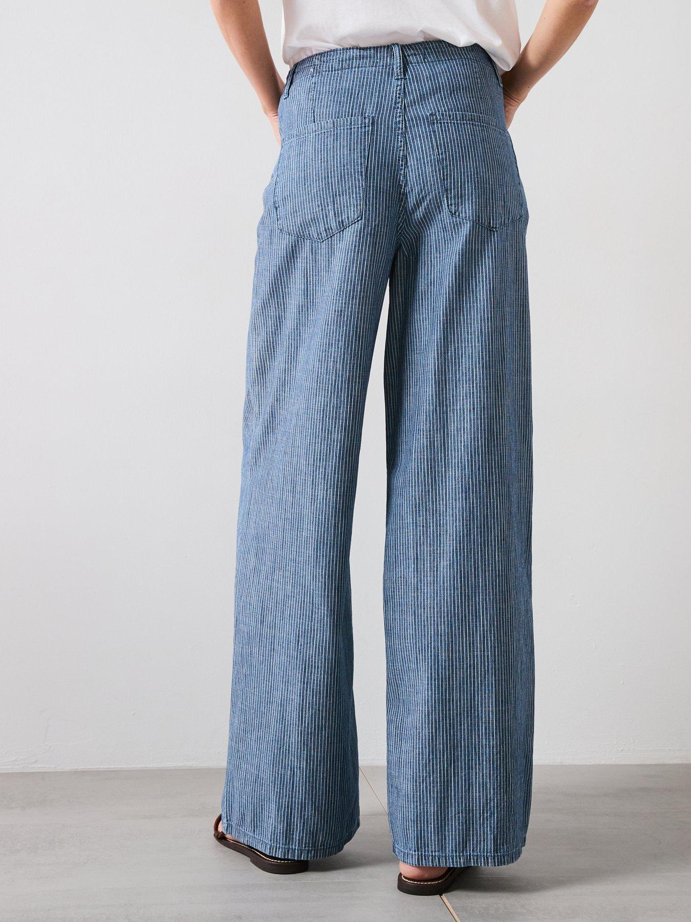Image 2 of 5 of Mango Wide Leg Denim Trousers With Belt - Blue