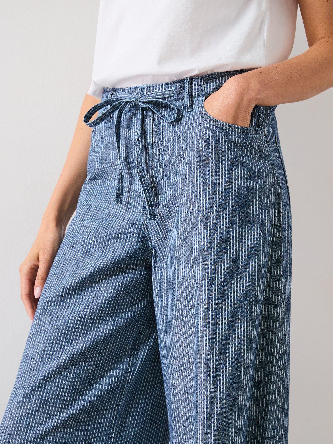 Image 4 of 5 of Mango Wide Leg Denim Trousers With Belt - Blue