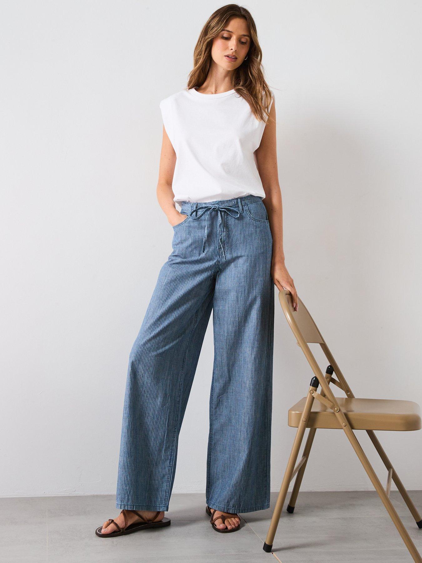 Image 5 of 5 of Mango Wide Leg Denim Trousers With Belt - Blue