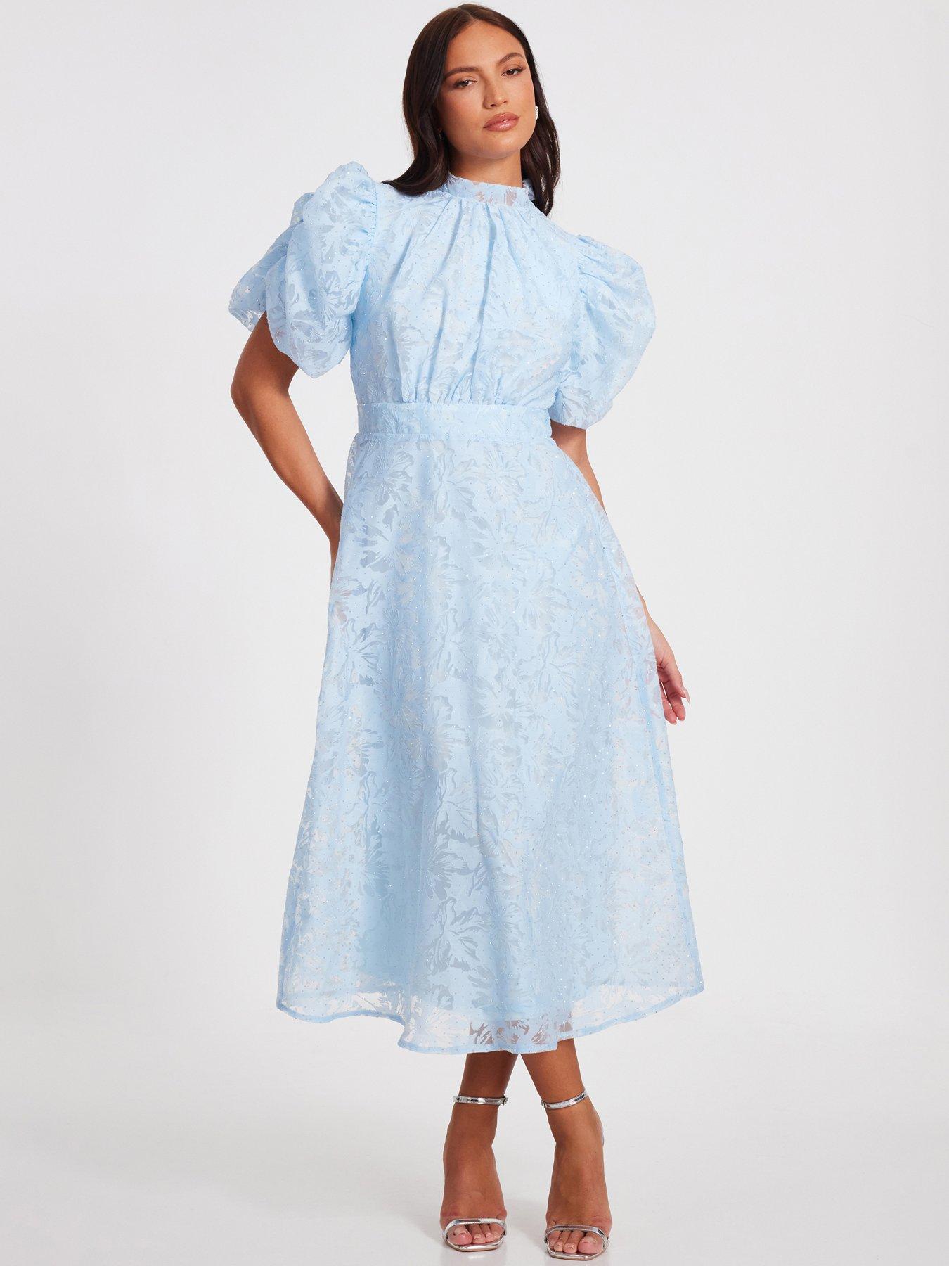undefined Blue Chiffon Diamante Midi Dress