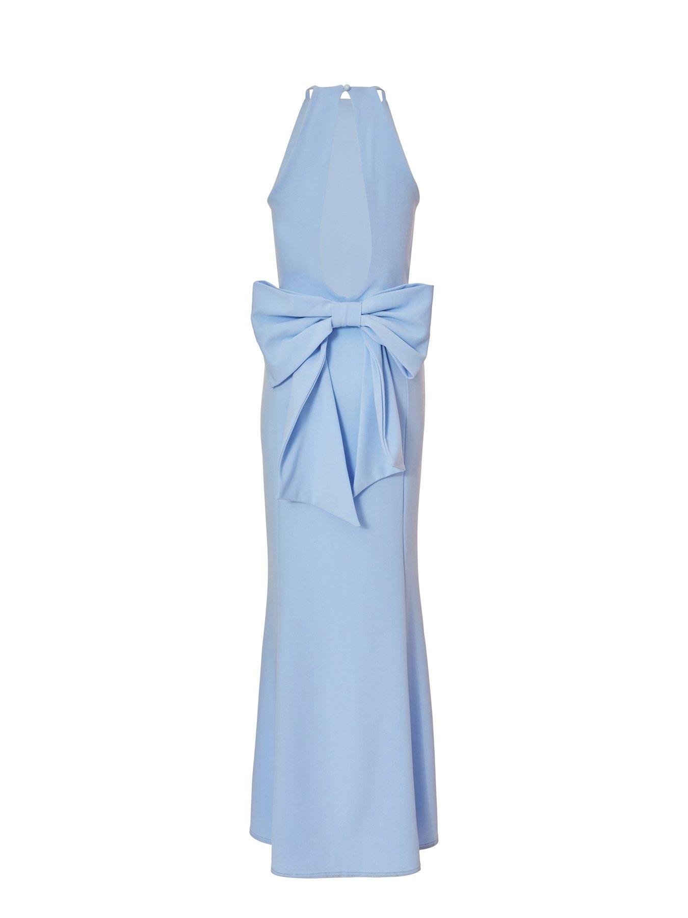 Image 5 of 6 of Quiz Blue Halter Neck Fishtail Maxi Dress