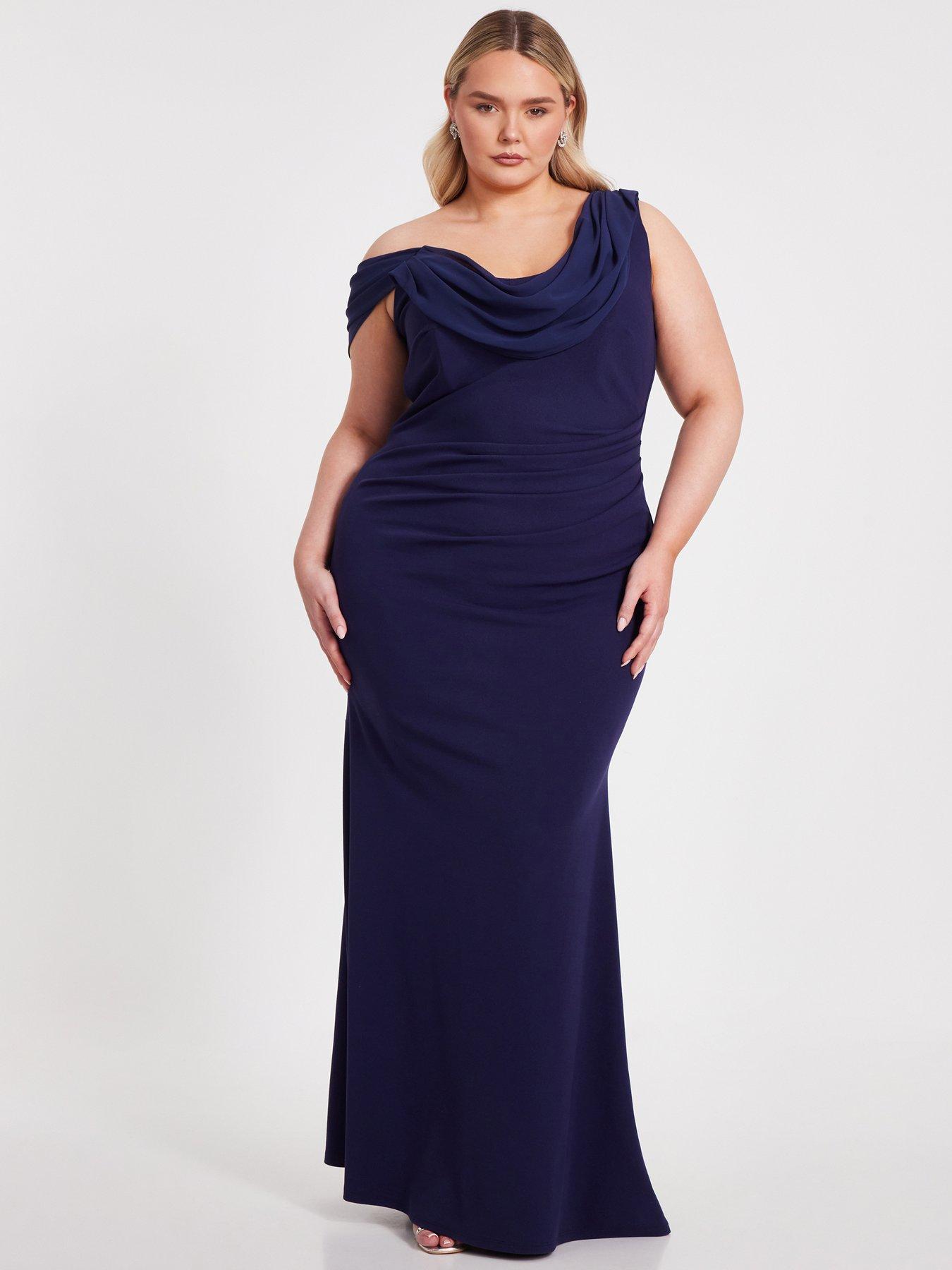 front image of quiz-curve-navy-drop-sleeve-maxi-dress