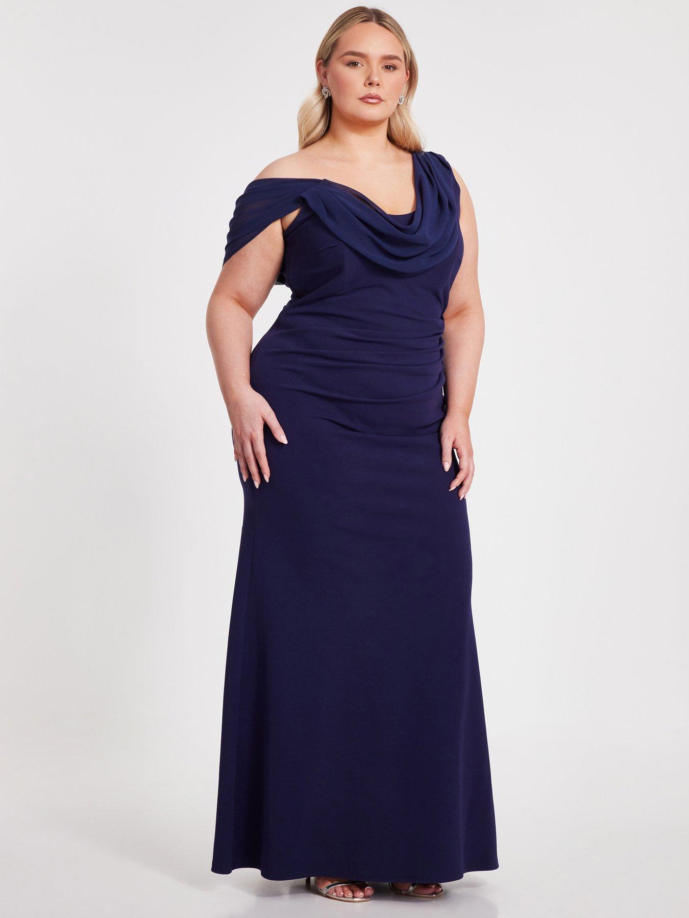  image of quiz-curve-navy-drop-sleeve-maxi-dress