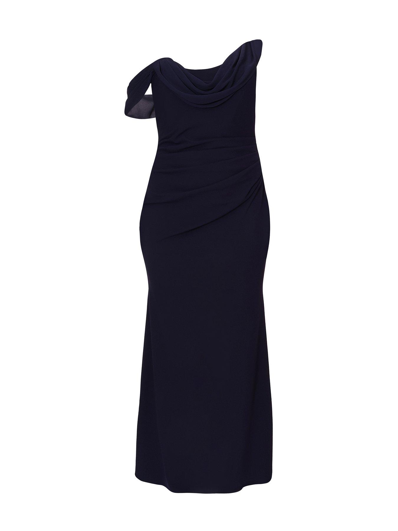  image of quiz-curve-navy-drop-sleeve-maxi-dress