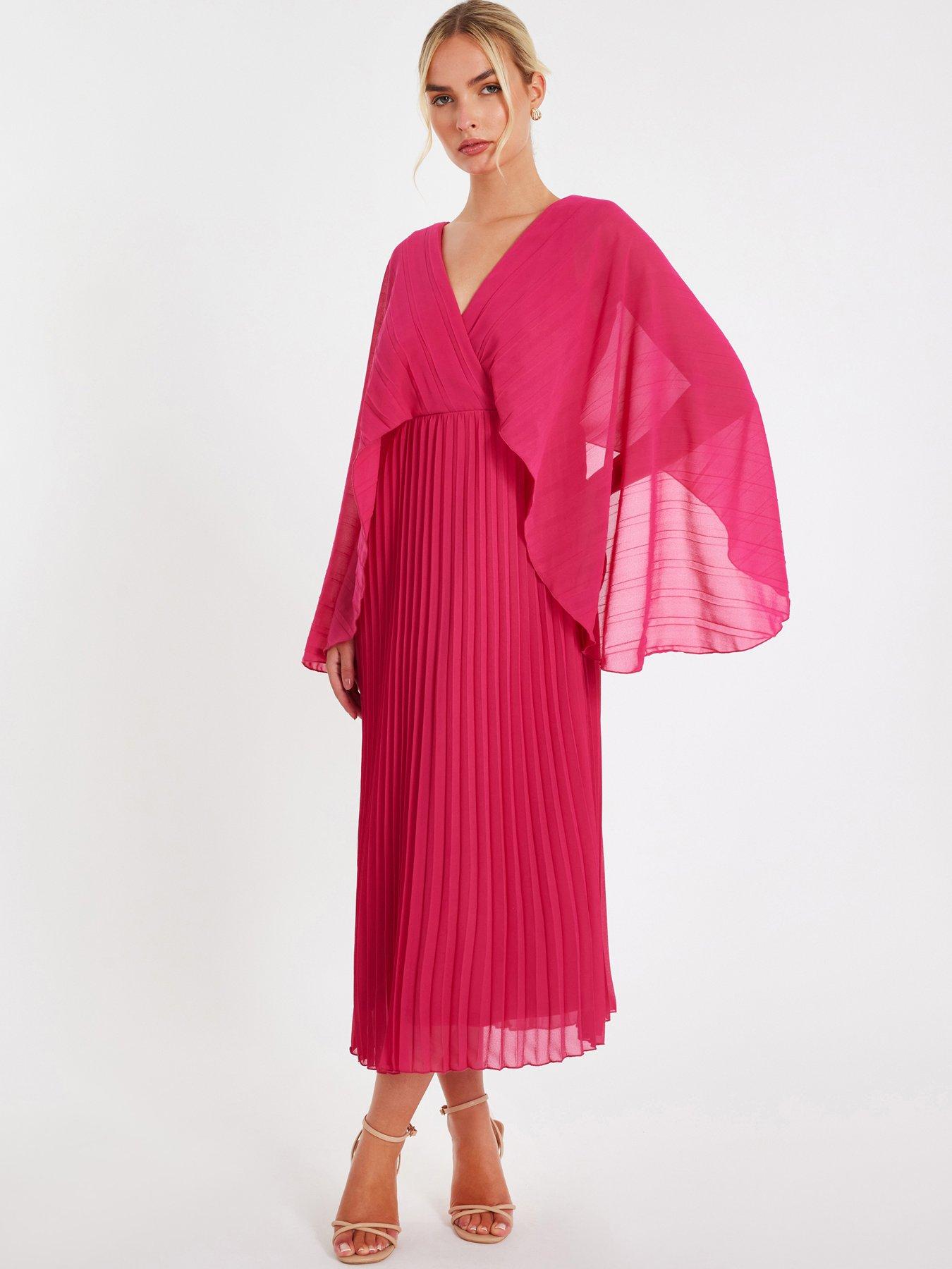 undefined Magenta Chiffon Pleated Midaxi Dress