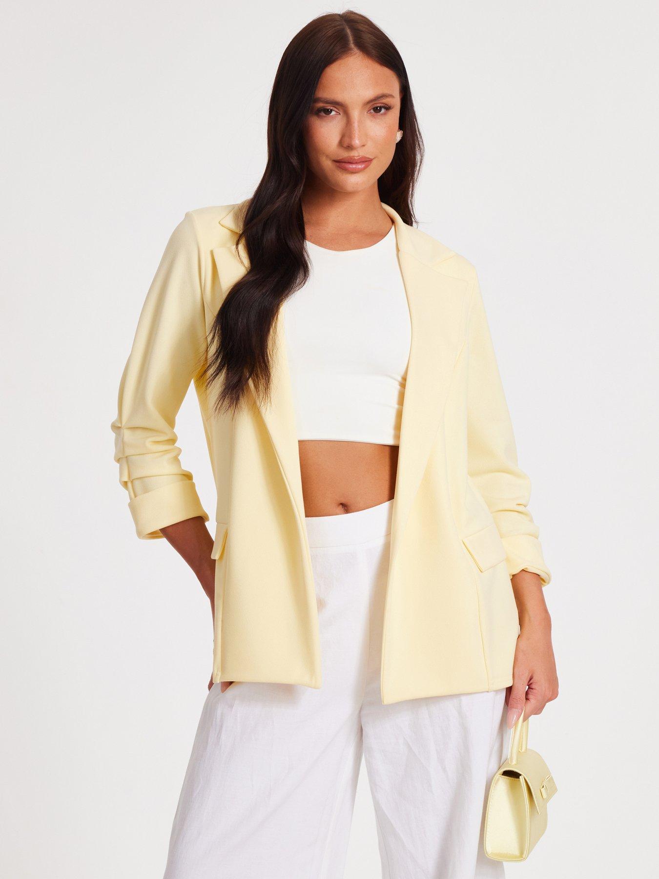 undefined Light Yellow Ruched Sleeve Blazer