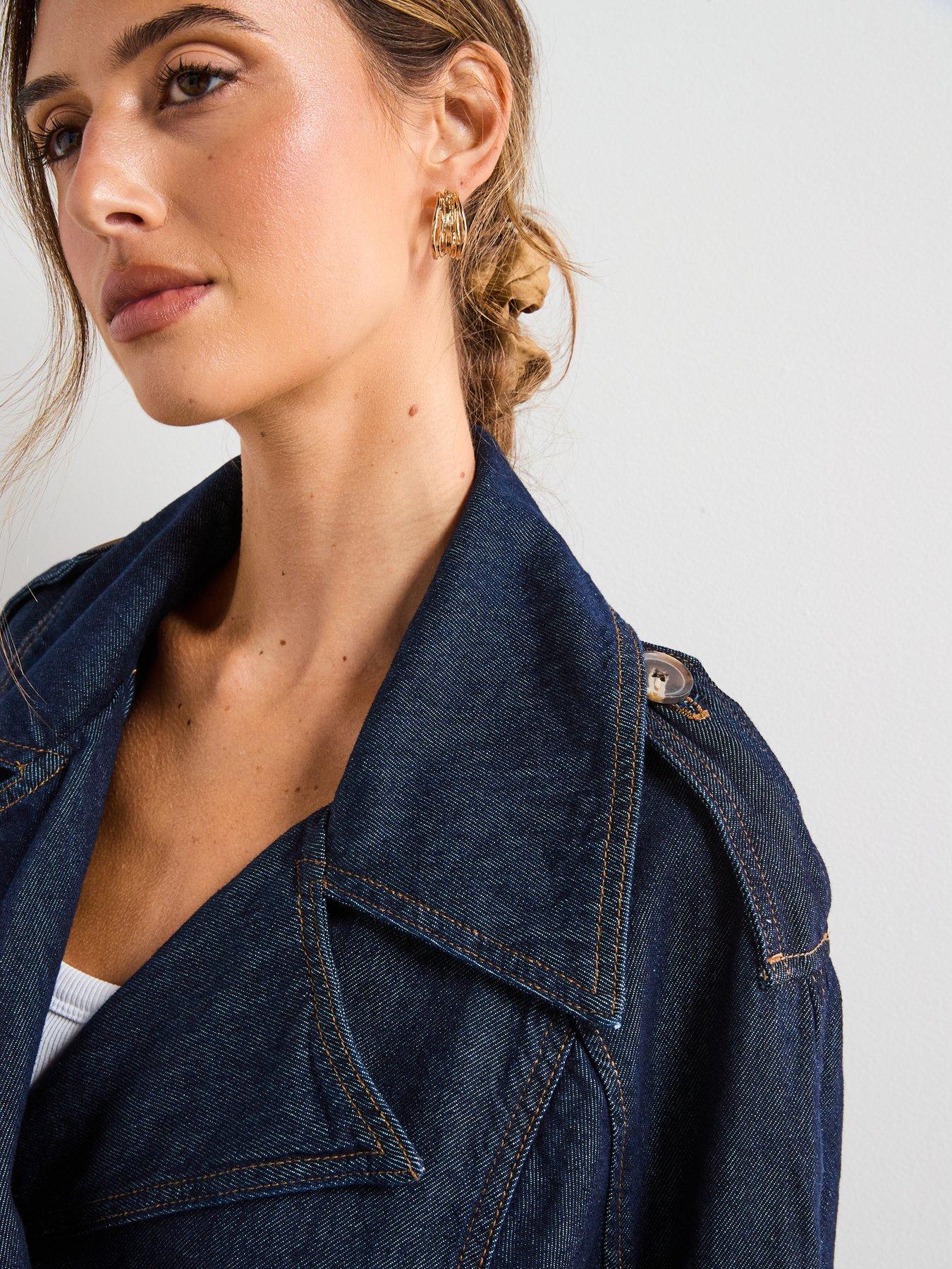 Image 4 of 6 of Mango Short Denim Trench Coat With Belt - Blue