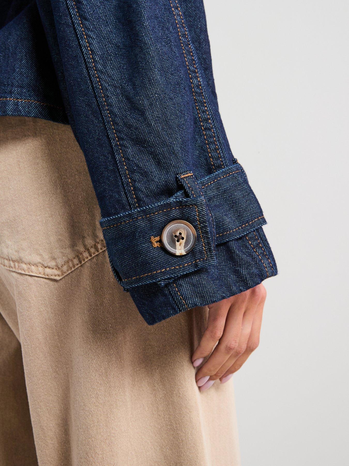 Image 6 of 6 of Mango Short Denim Trench Coat With Belt - Blue