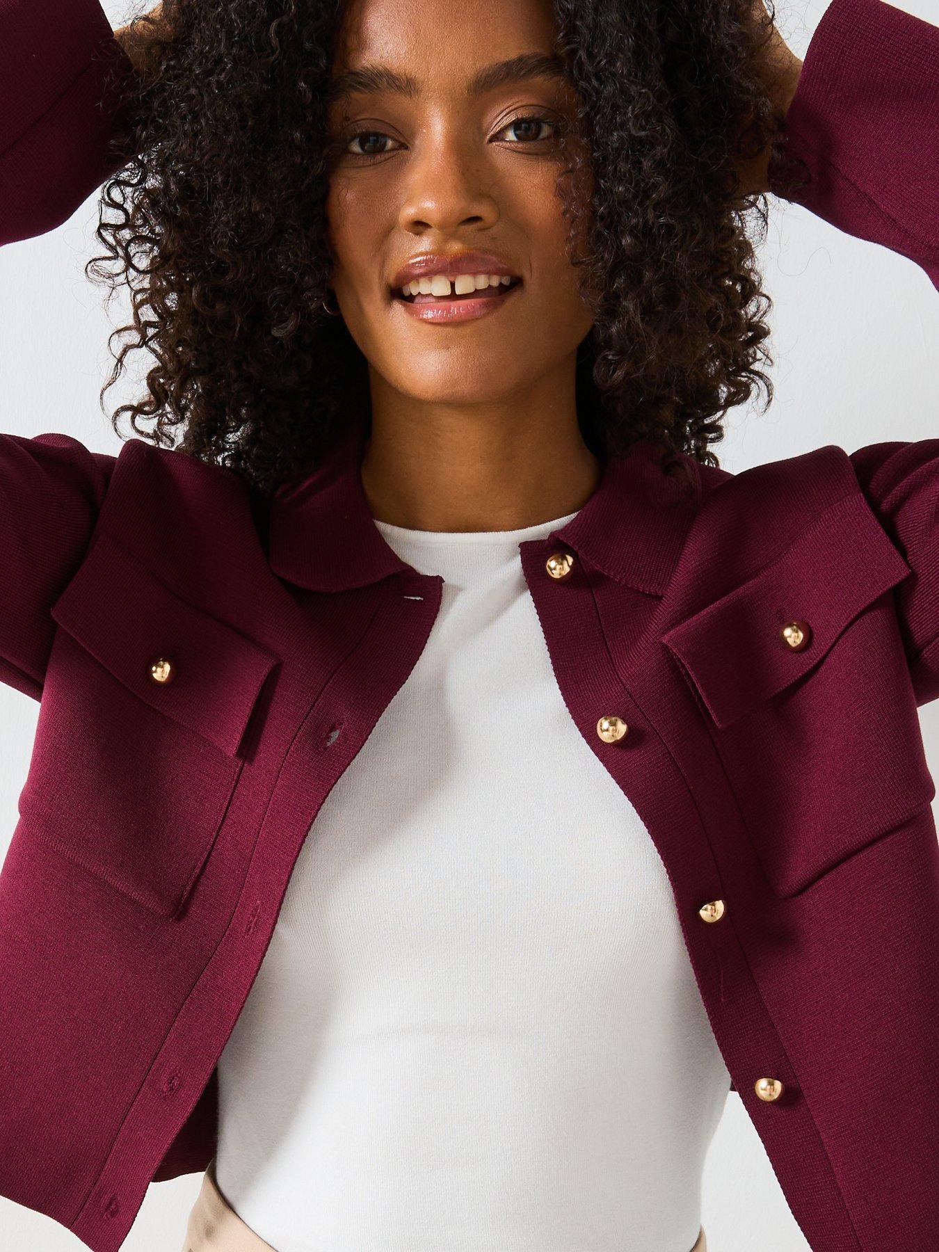 Image 4 of 6 of Mango Pocket Knit Jacket - Wine