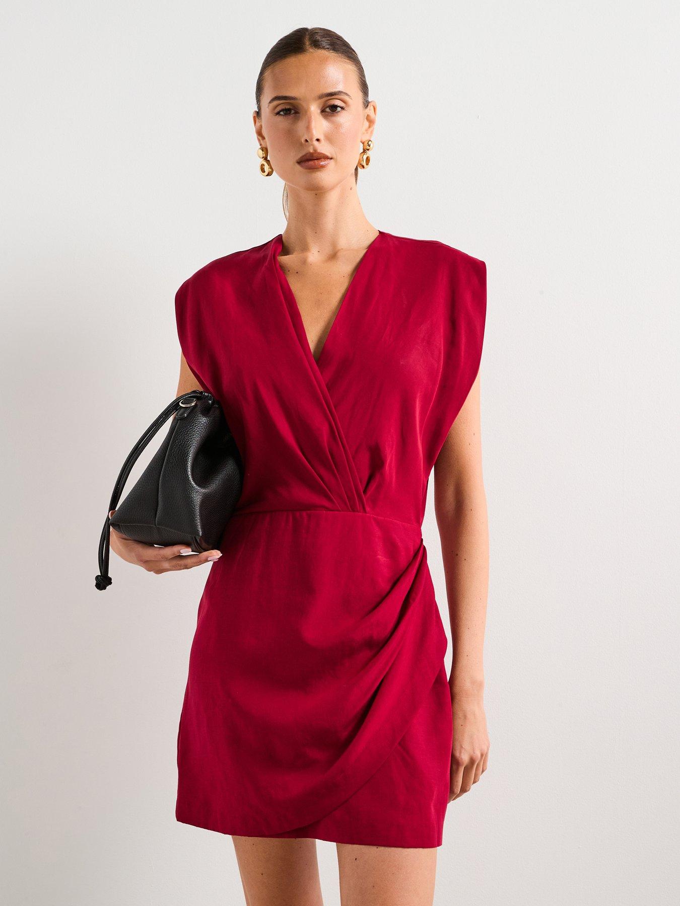 strapless open back dress Red 1950s Christmas Strapless Bow Fur Trim Dress main image 0