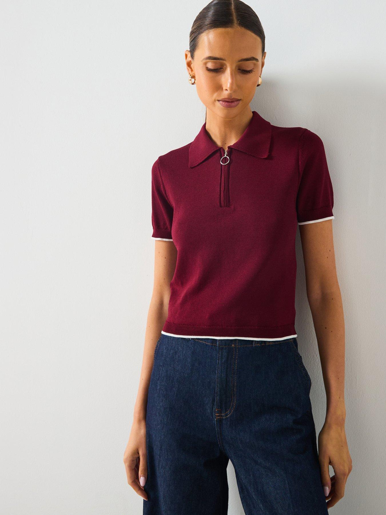 front image of mango-zipper-polo-neck-sweater-red