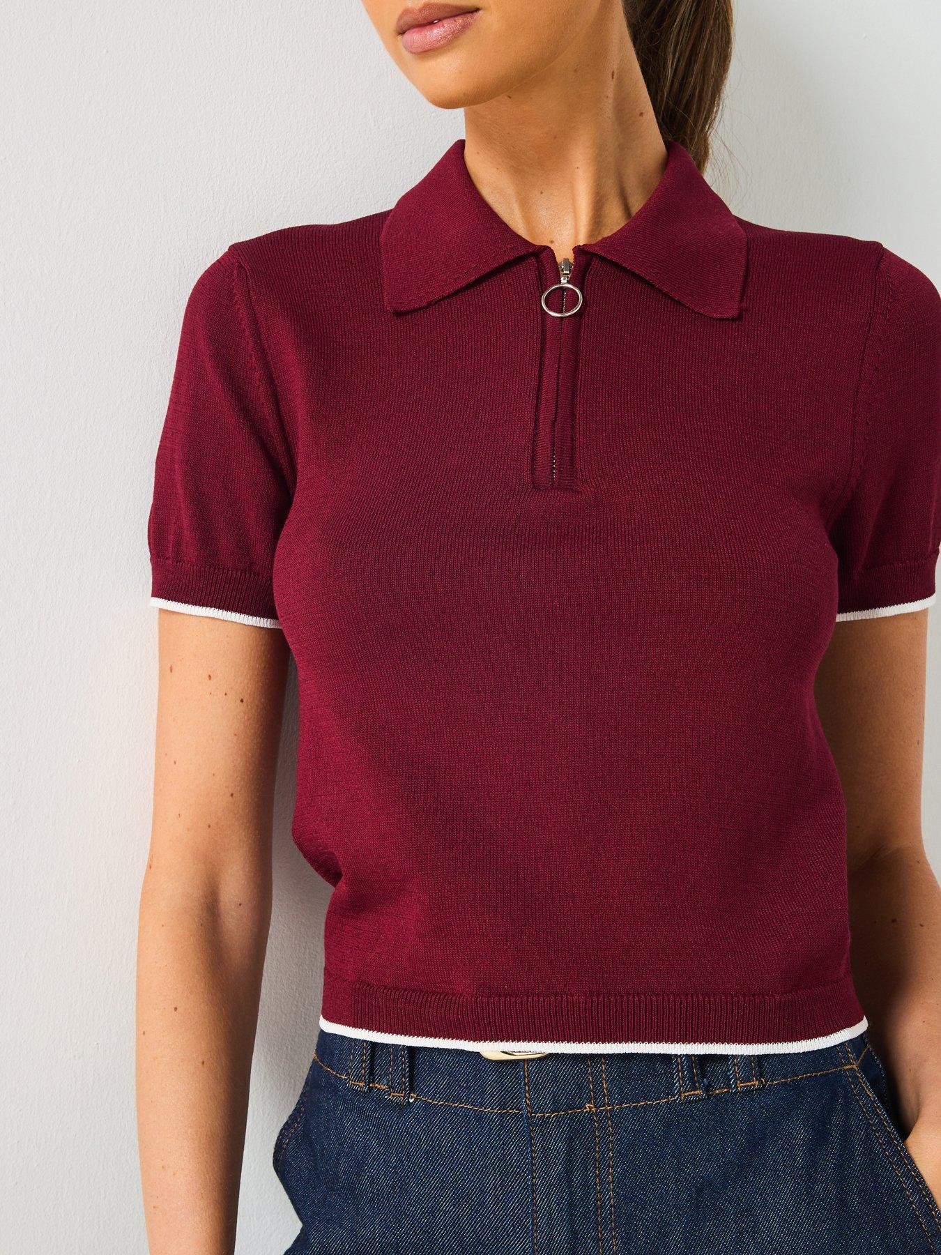  image of mango-zipper-polo-neck-sweater-red