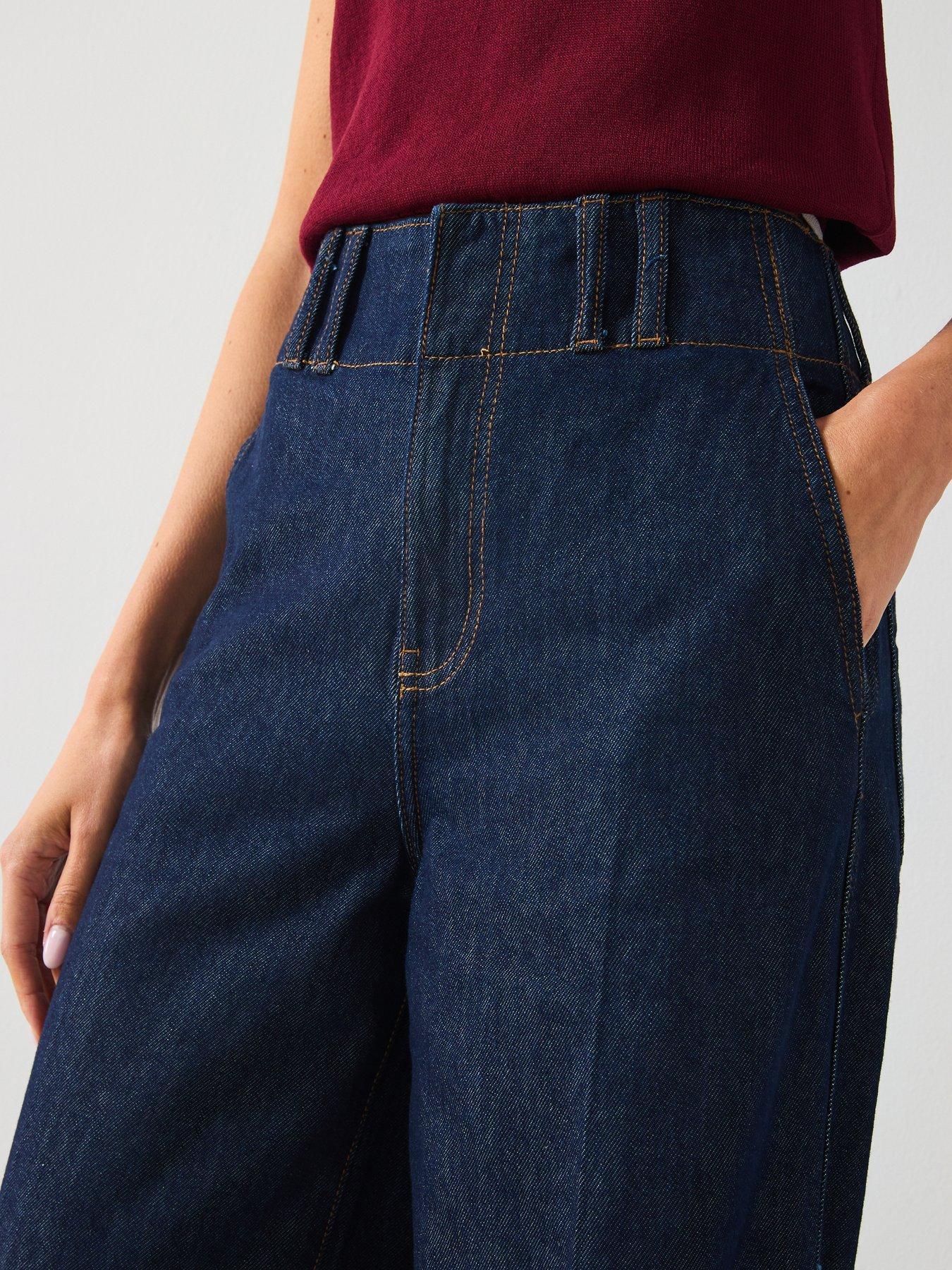 Image 4 of 5 of Mango Wide Leg Denim Trousers With Belt Loops - Blue