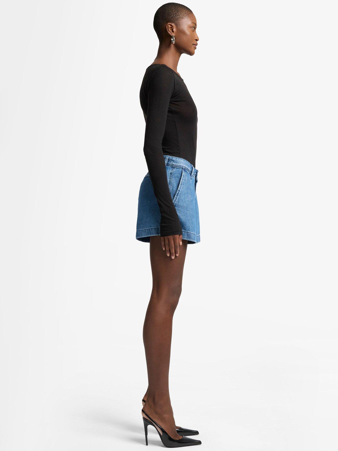 Image 4 of 6 of 7 FOR ALL MANKIND Pleated Denim Shorts - Mid Wash