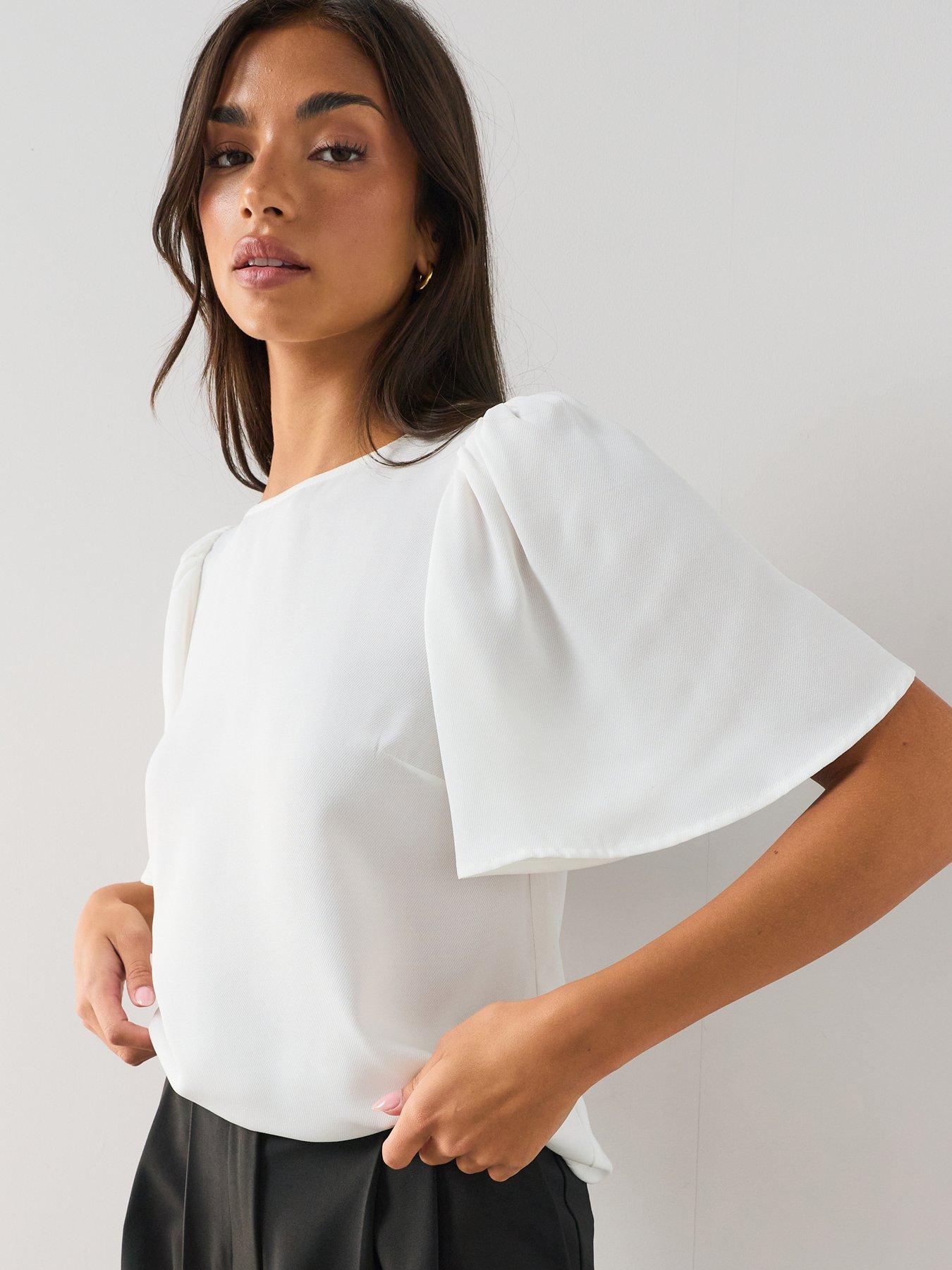 The Very Collection Angel Sleeve Plain Blouse - White