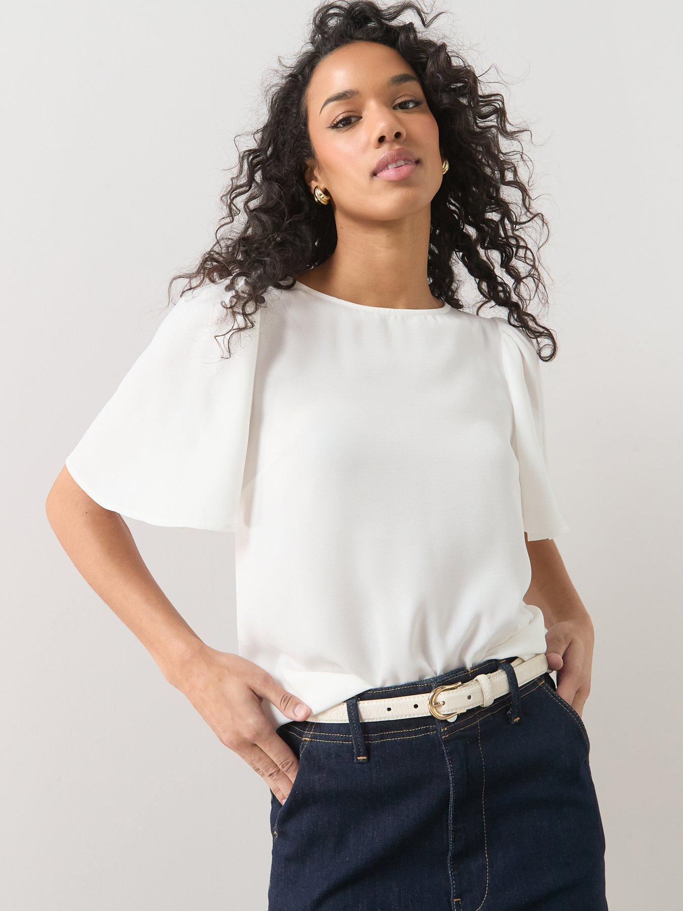 Image 1 of 7 of The Very Collection Angel Sleeve Plain Blouse - White