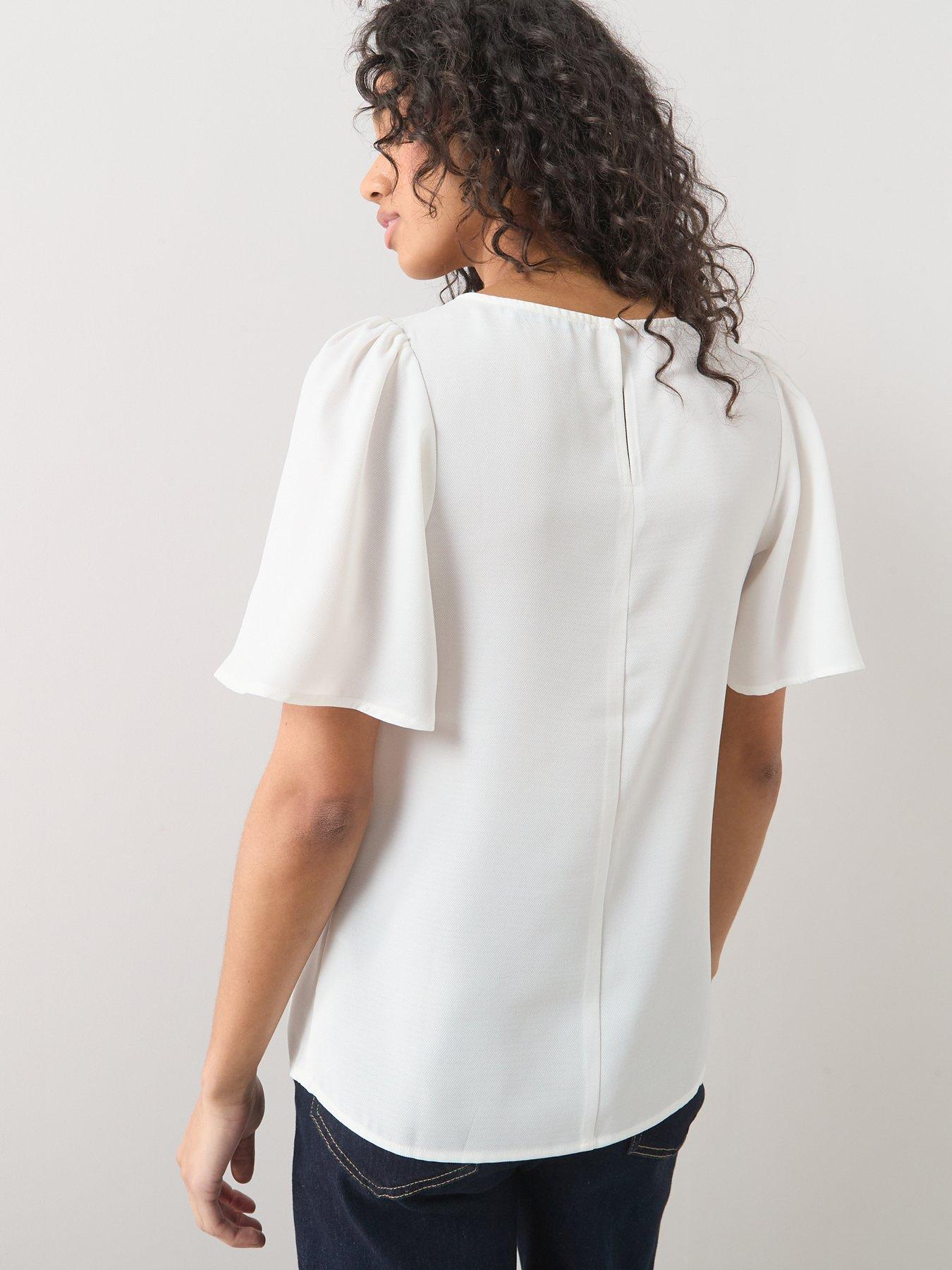 Image 2 of 7 of The Very Collection Angel Sleeve Plain Blouse - White