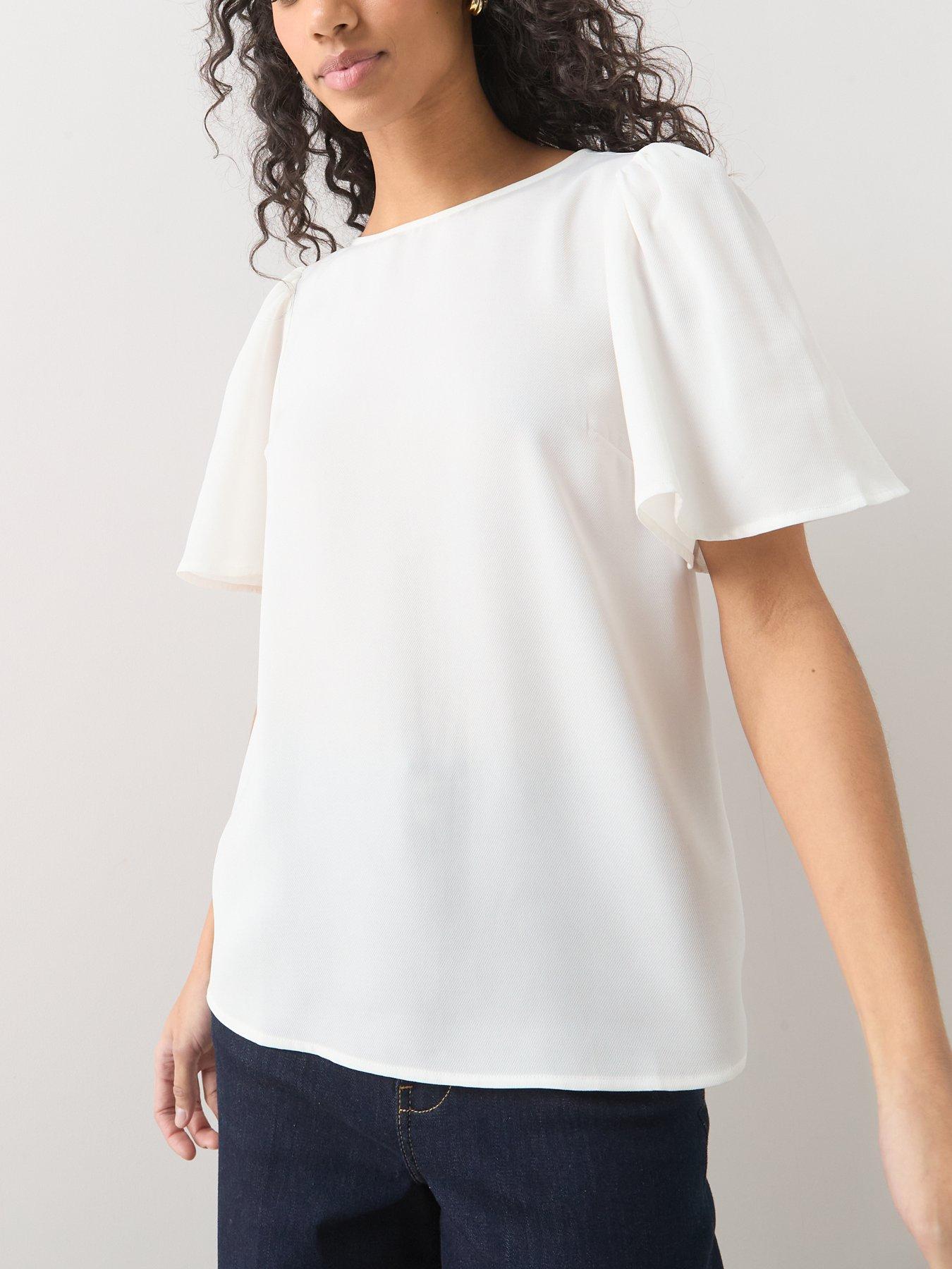 Image 4 of 7 of The Very Collection Angel Sleeve Plain Blouse - White