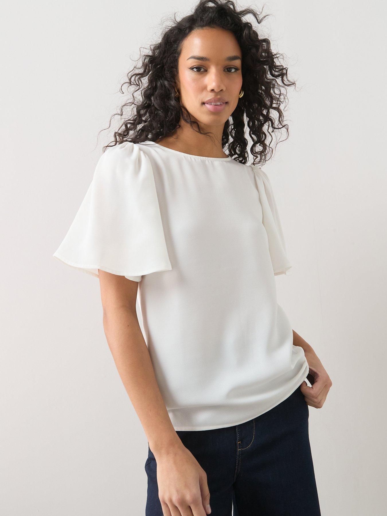 Image 5 of 7 of The Very Collection Angel Sleeve Plain Blouse - White