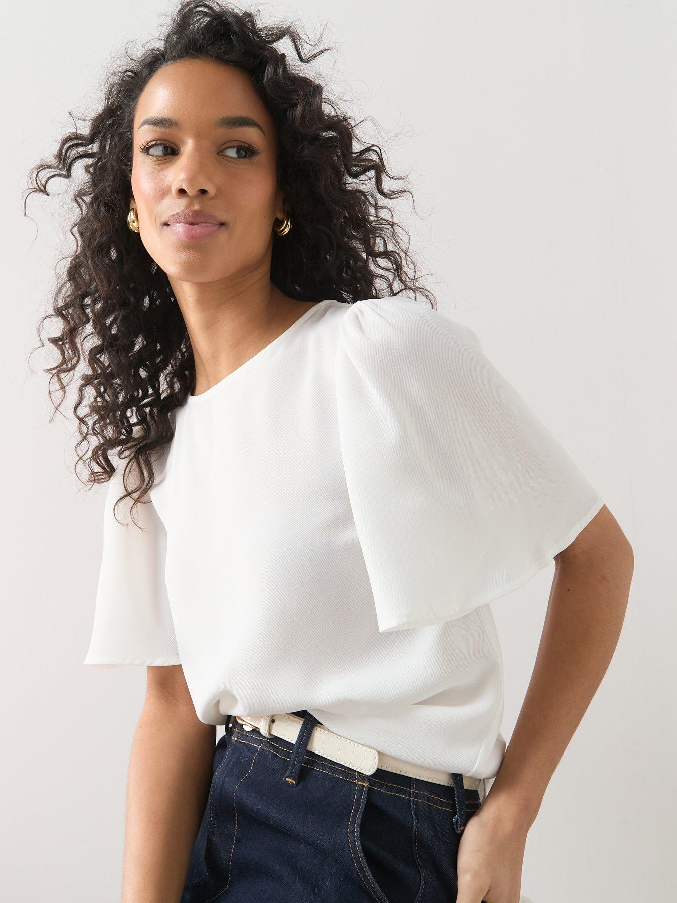 Image 6 of 7 of The Very Collection Angel Sleeve Plain Blouse - White