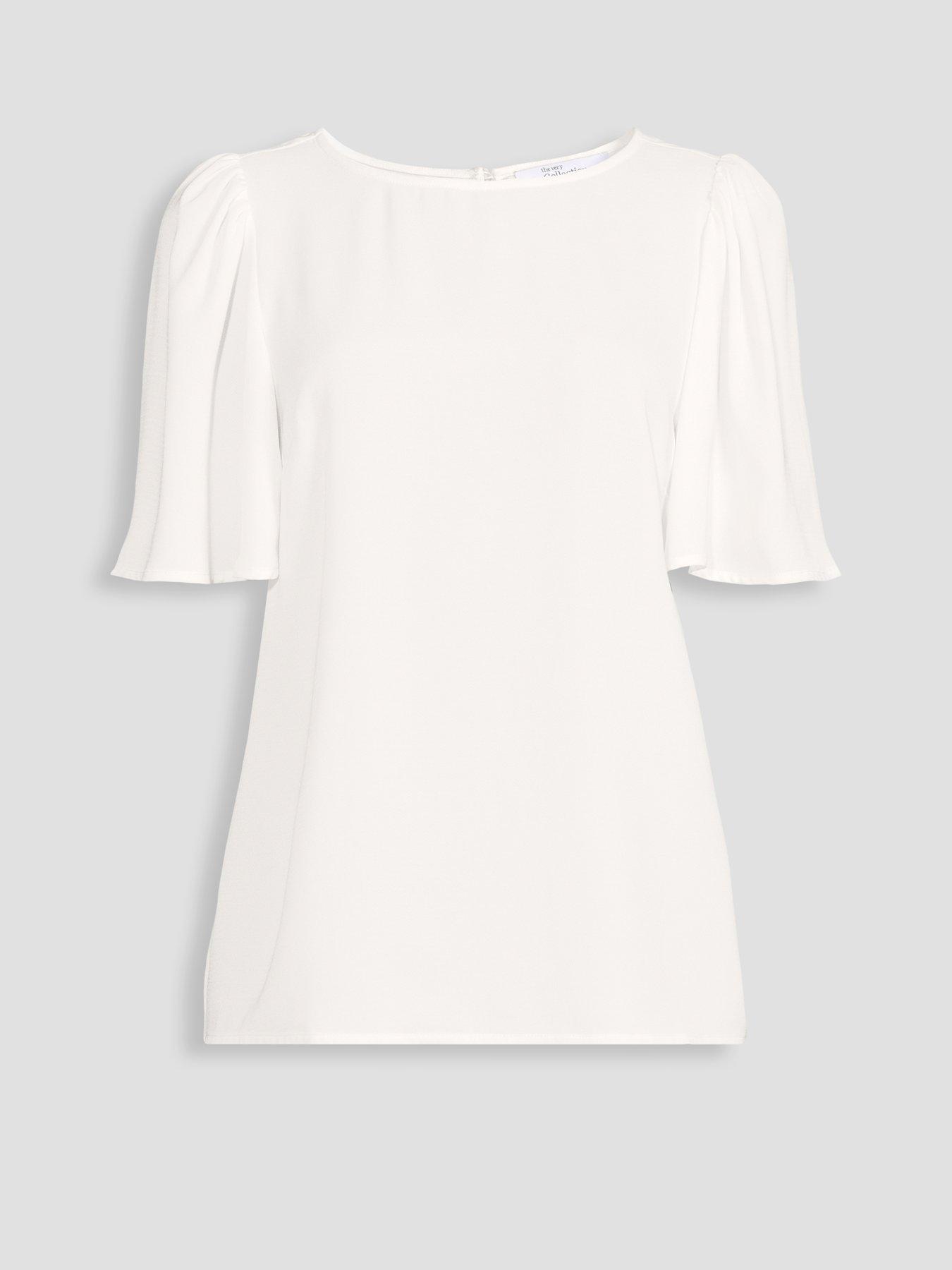 Image 7 of 7 of The Very Collection Angel Sleeve Plain Blouse - White