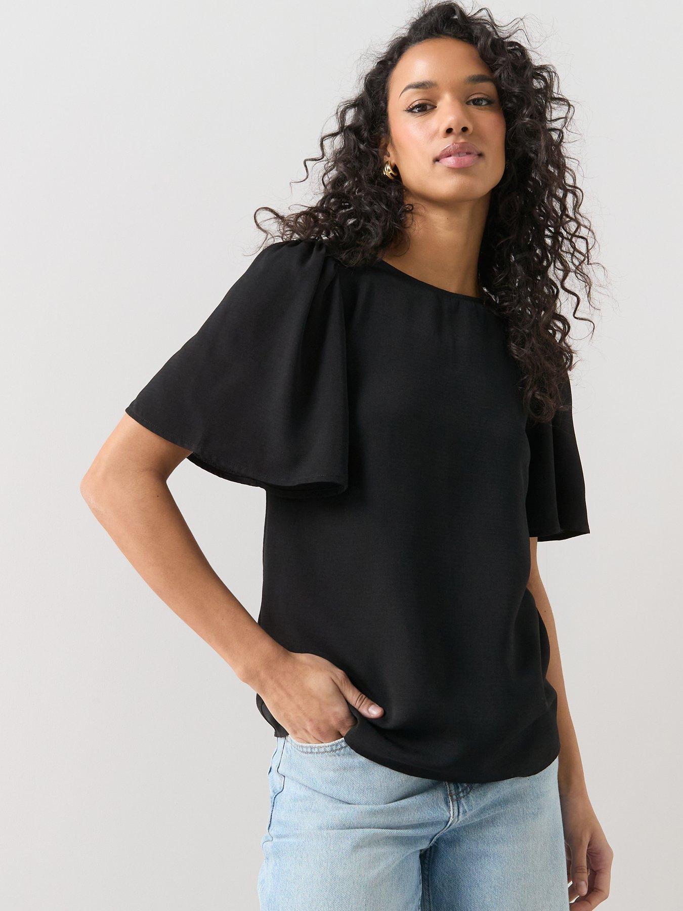 The Very Collection Angel Sleeve Plain Blouse - Black