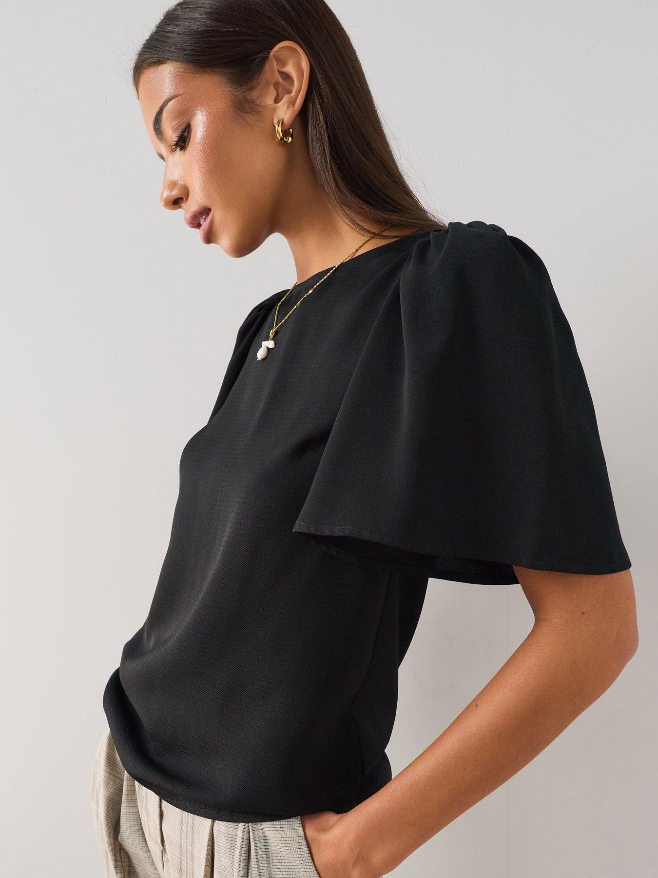 Image 1 of 7 of The Very Collection Tiered Sleeve Blouse - Black
