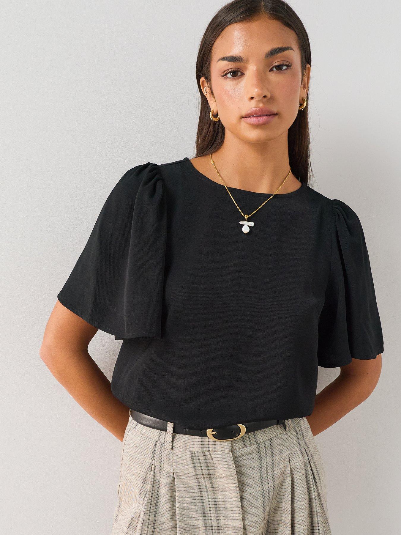 Image 6 of 7 of The Very Collection Tiered Sleeve Blouse - Black