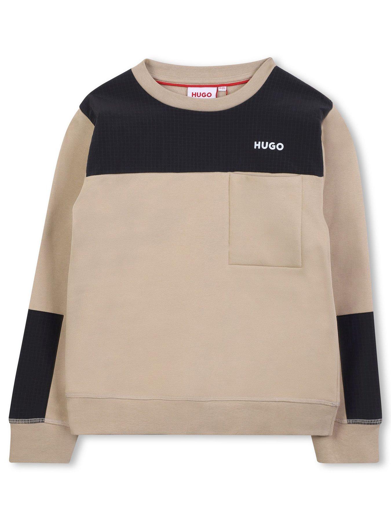 HUGO Boys Colour Block Sweatshirt - Black/Beige