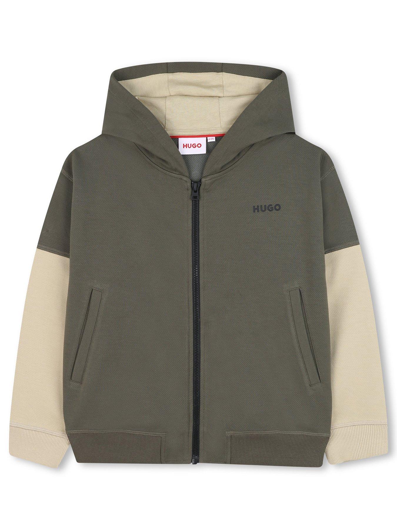  image of hugo-boys-colour-block-zip-through-hoodie-multi